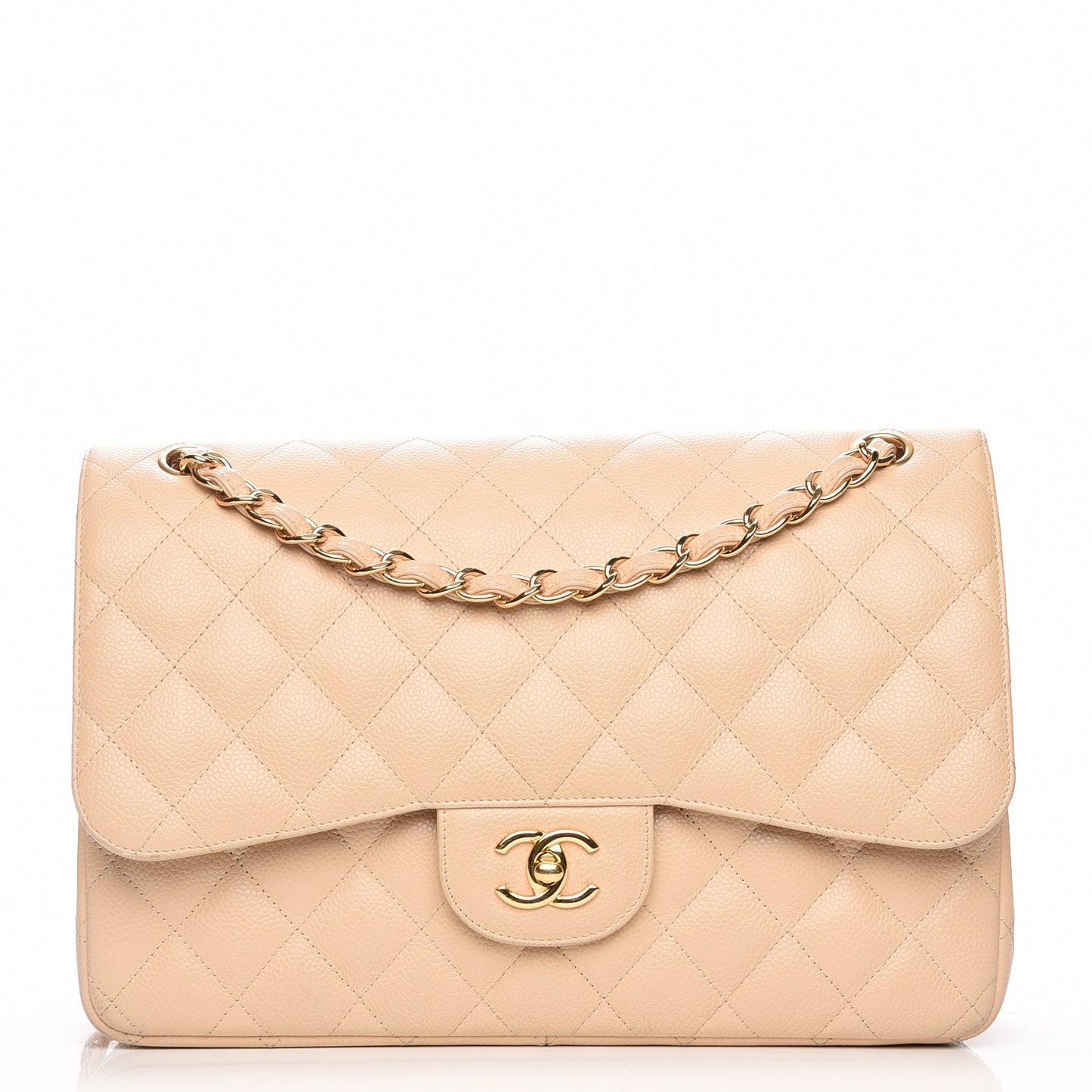 Caviar Quilted Jumbo Double Flap Beige Clair