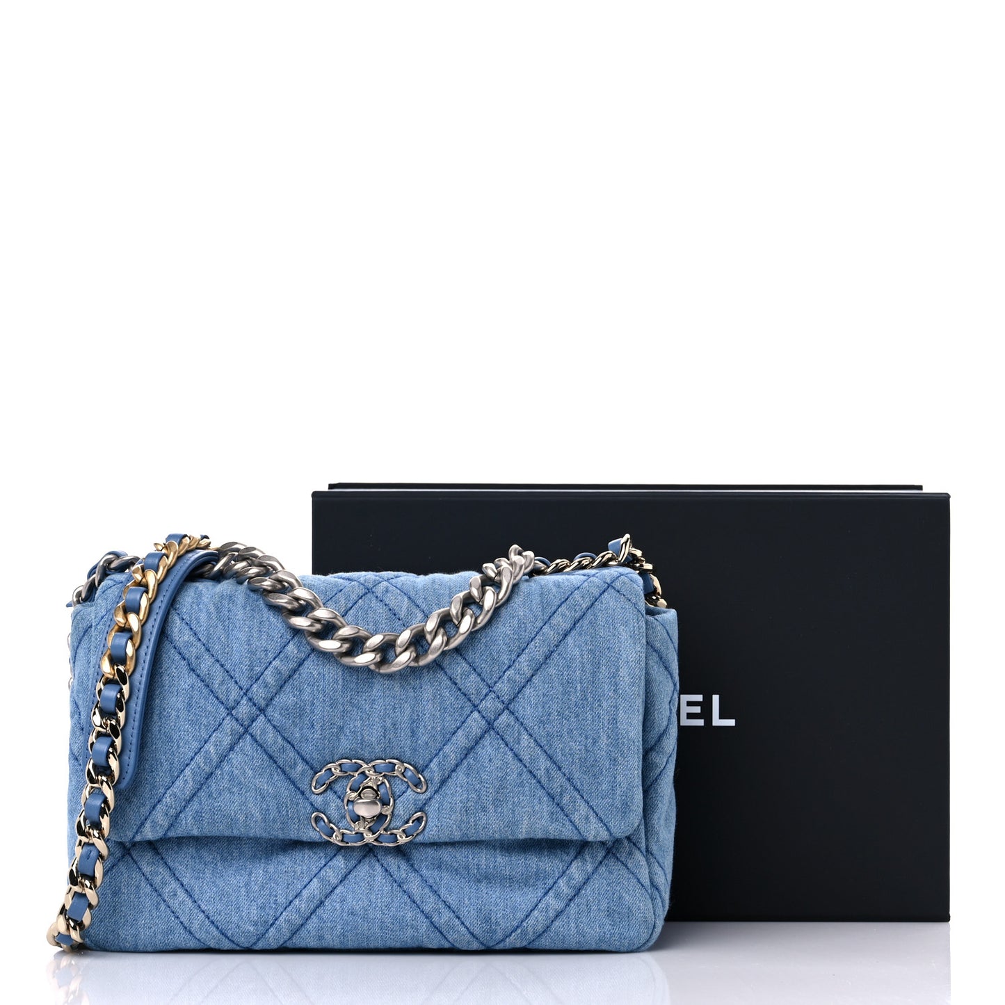 Denim Quilted Medium Chanel 19 Flap Blue