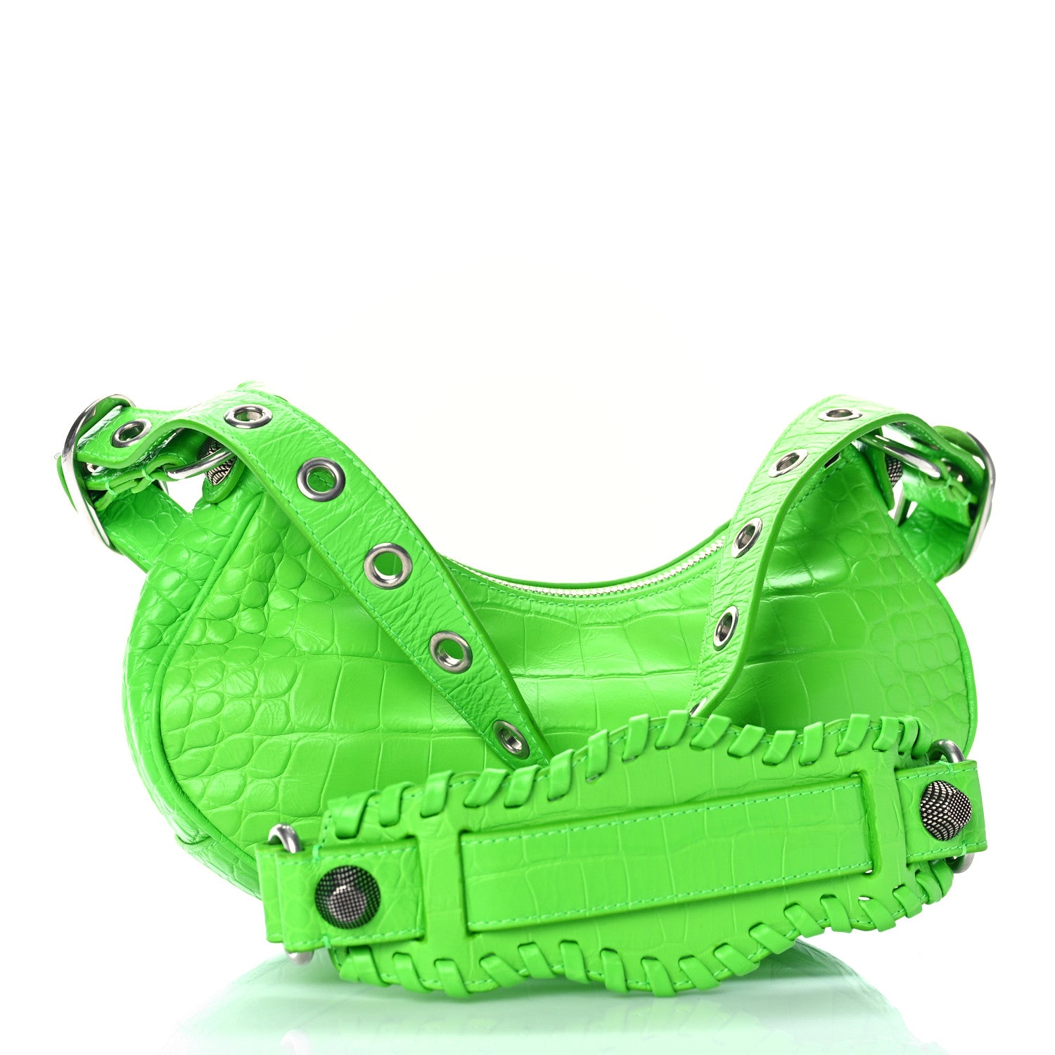 Balenciaga Extra Supple Calfskin Crocodile Embossed Le Cagole Shoulder Bag XS Acid Green 3 of 11