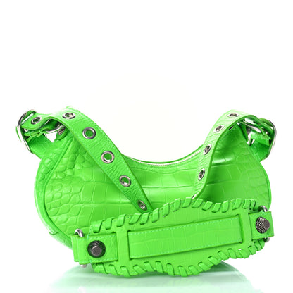 Balenciaga Extra Supple Calfskin Crocodile Embossed Le Cagole Shoulder Bag XS Acid Green 3 of 11