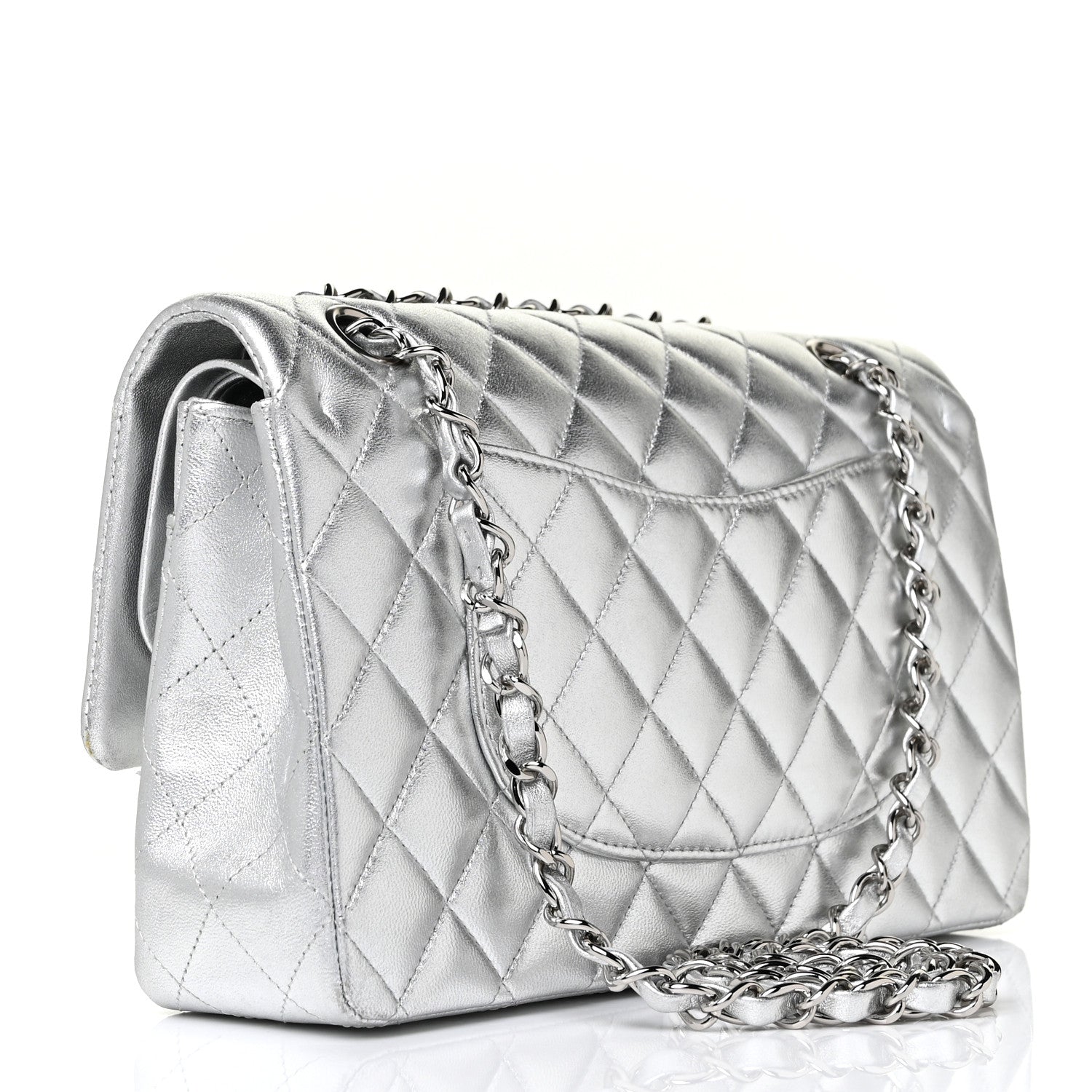 Chanel Metallic Lambskin Quilted Medium Double Flap Silver 3 of 15
