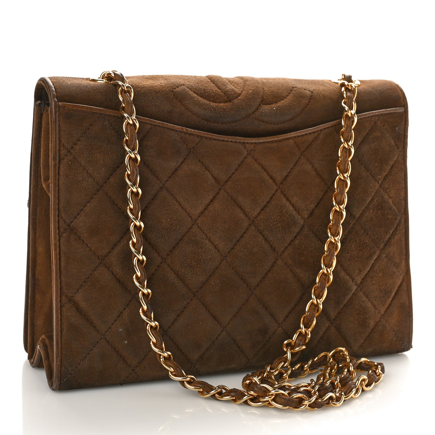 Suede Quilted CC Shoulder Bag Brown