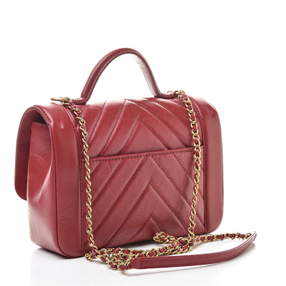 Chanel Calfskin Chevron Quilted Top Handle Flap Red 3 of 10