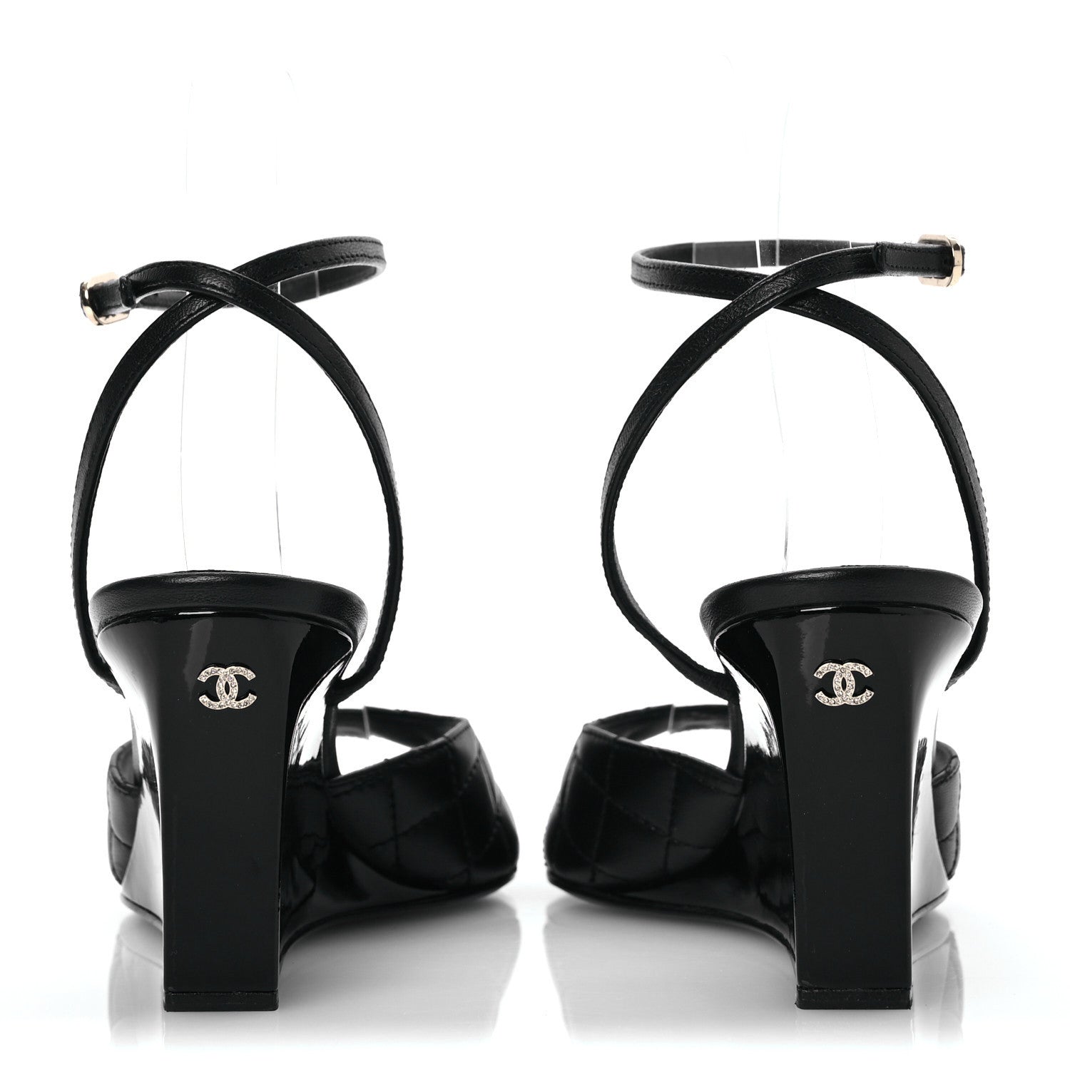 Chanel Lambskin Patent Quilted Wedge Sandals 37.5 Black 7 of 12