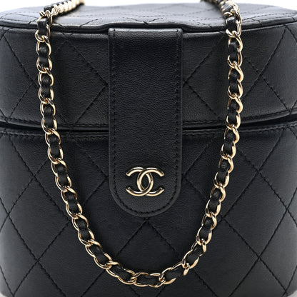 Chanel Lambskin Quilted Round Vanity Case With Chain Black 9 of 11