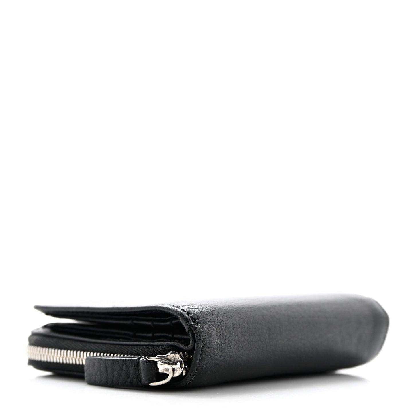 Calfskin Logo Zip Around Card Holder Black