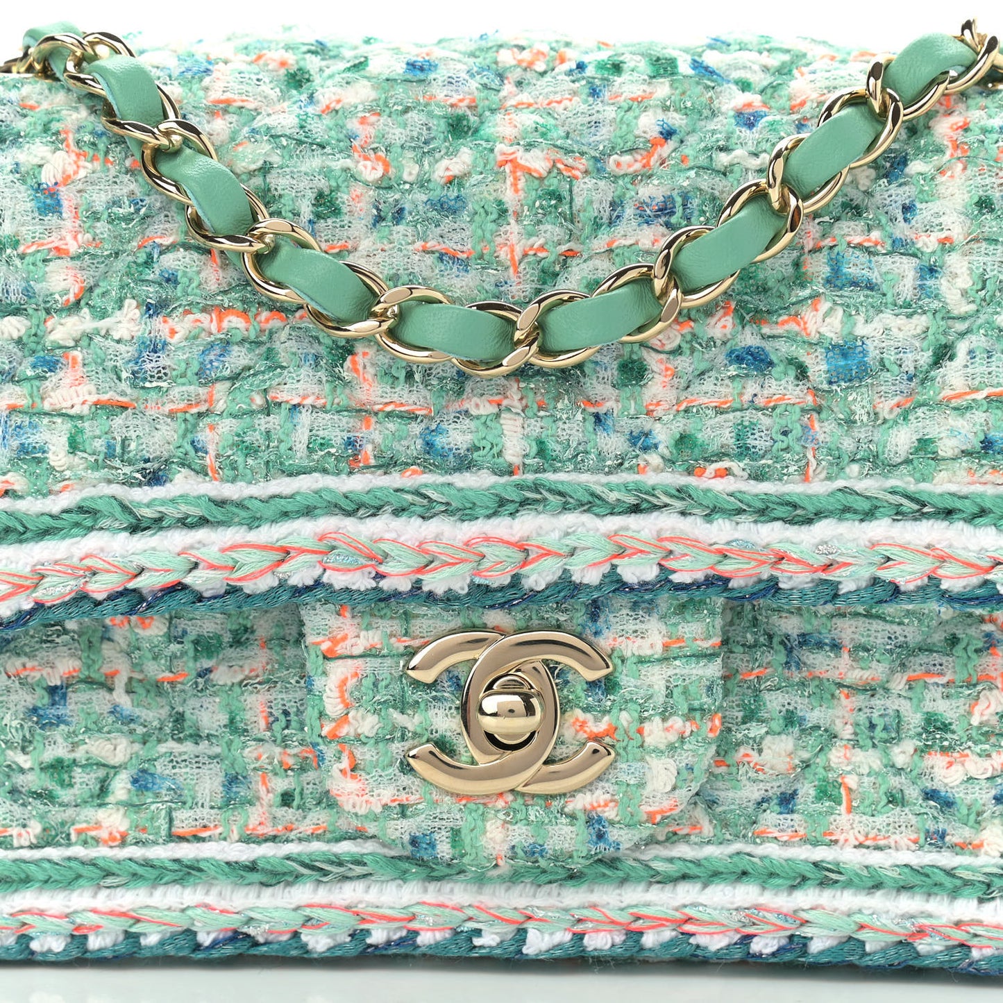 Tweed Quilted Mini Rectangular Flap Green White Blue Orange