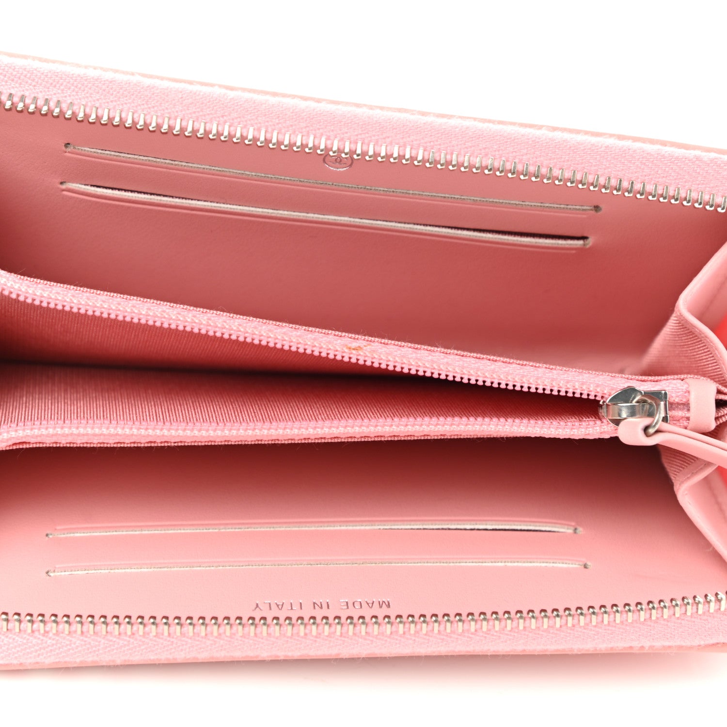 Chanel Caviar Quilted Medium Stripe Filigree Zip Around Wallet Pink White 8 of 9