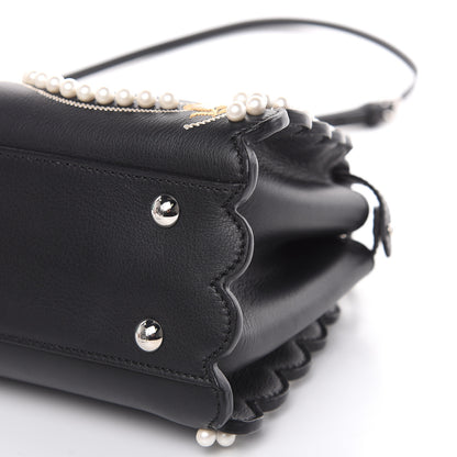 Fendi Calfskin Flowers and Bows Scalloped Mini Peekaboo Iconic Satchel Black Camelia 10 of 10