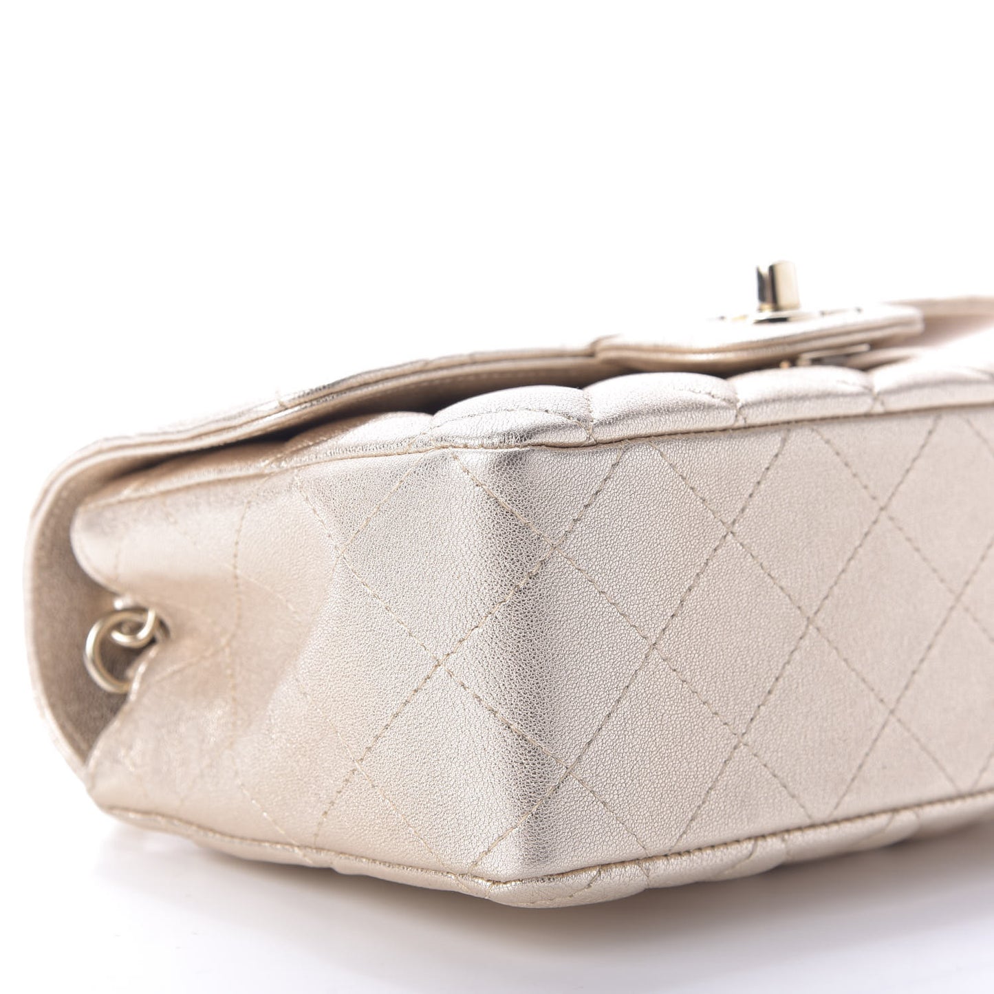 Metallic Lambskin Quilted Mini Rectangular Flap Gold