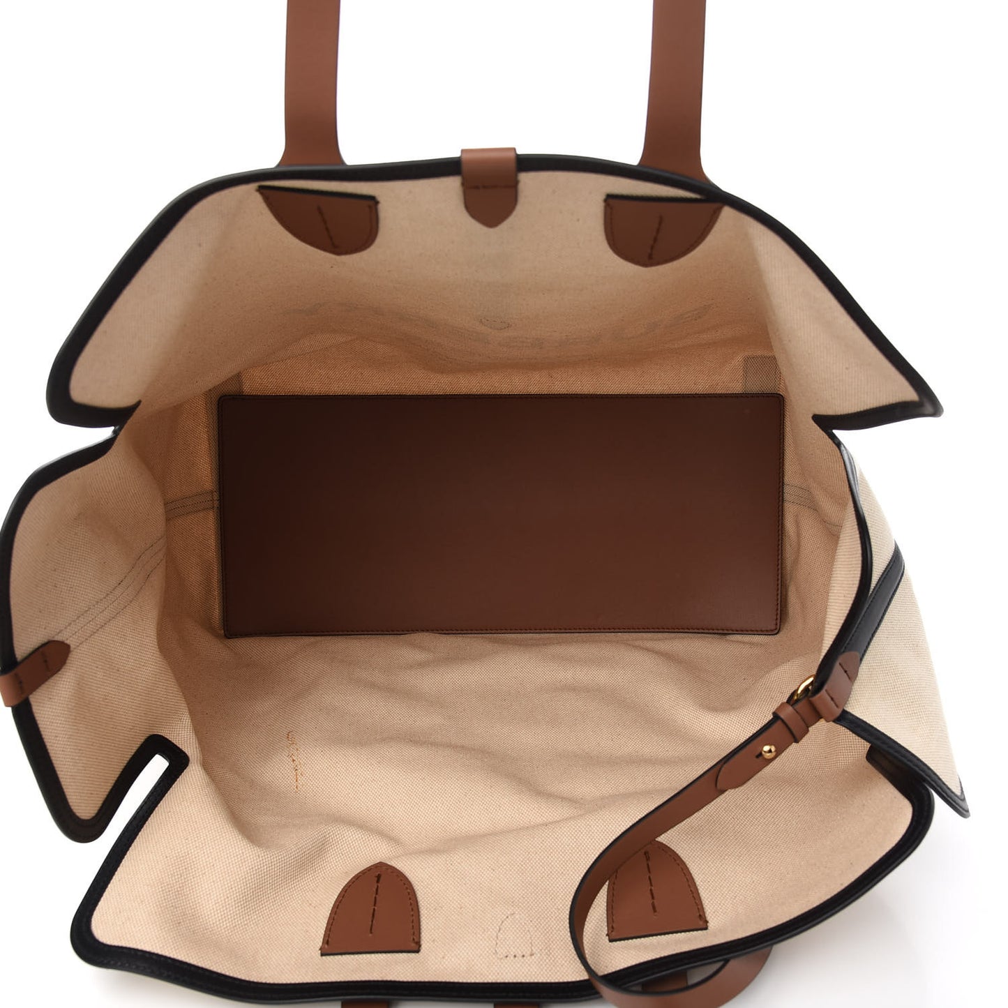 Cotton Canvas Calfskin Large Soft Belted Tote Bag Natural