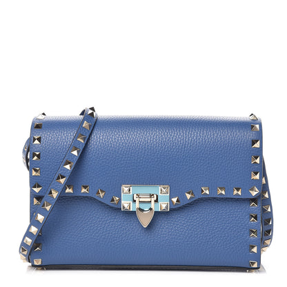 Valentino Garavani Pebbled Calfskin Medium Rockstud Flip Lock Crossbody Bag Baltique 1 of 8