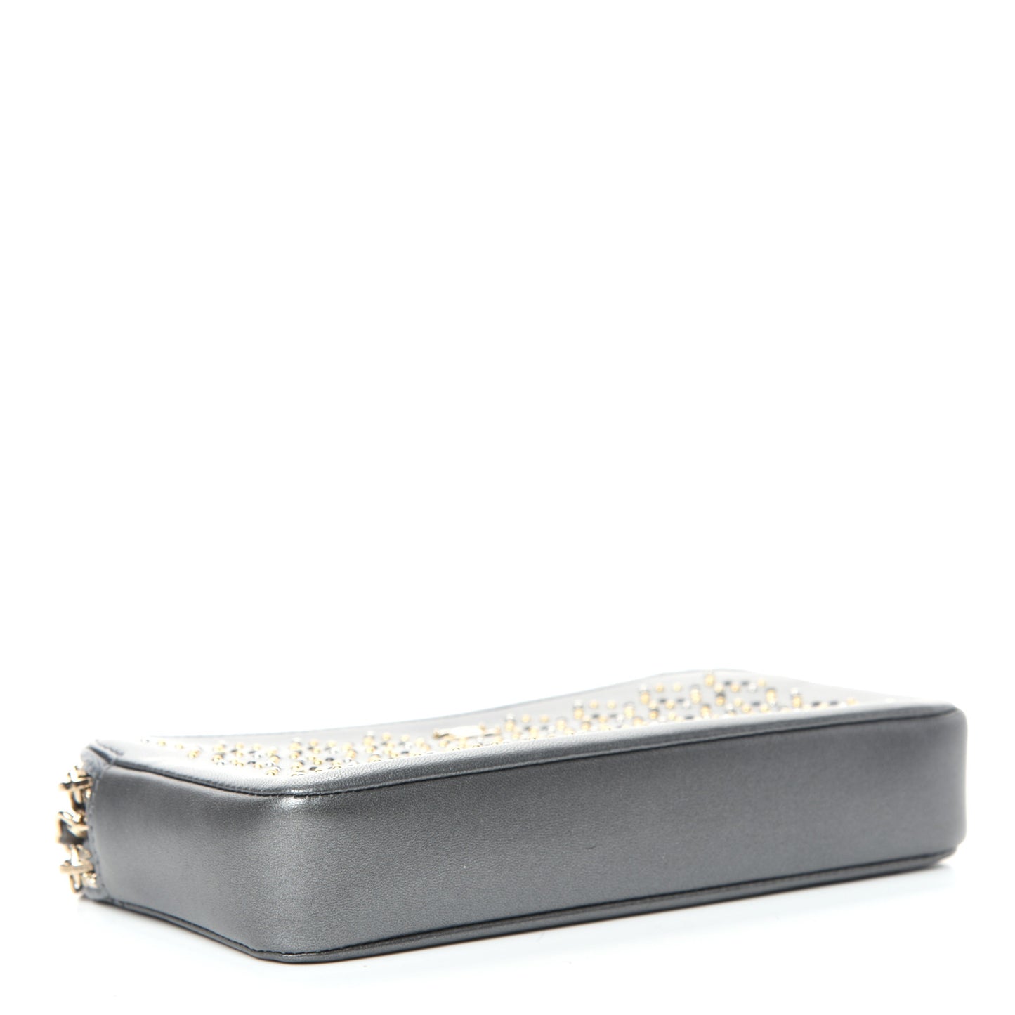 Lambskin Metallic Studded Clutch With Chain Grey