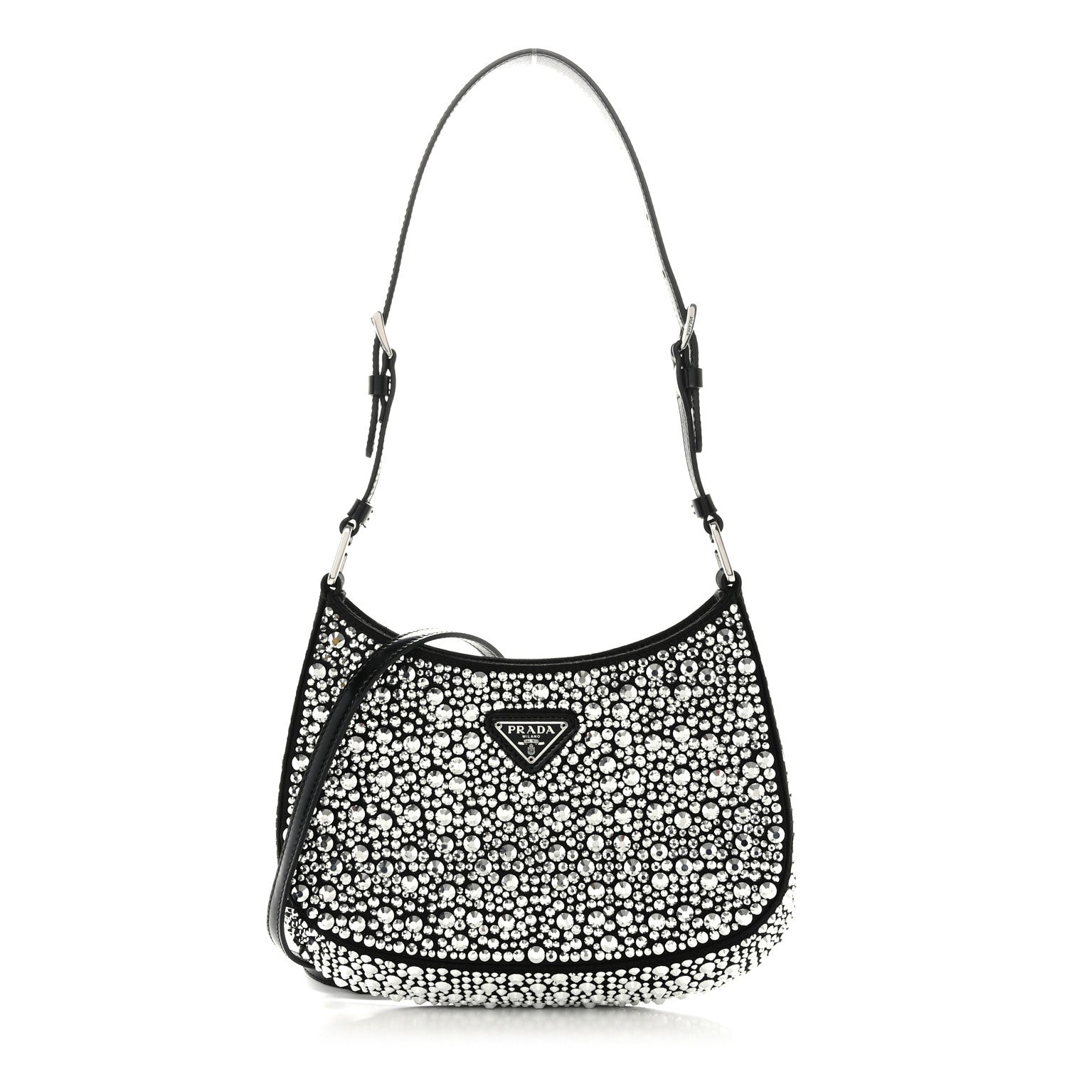 Prada Satin Crystal Cleo Adjustable Strap Shoulder Bag Metal 1 of 10