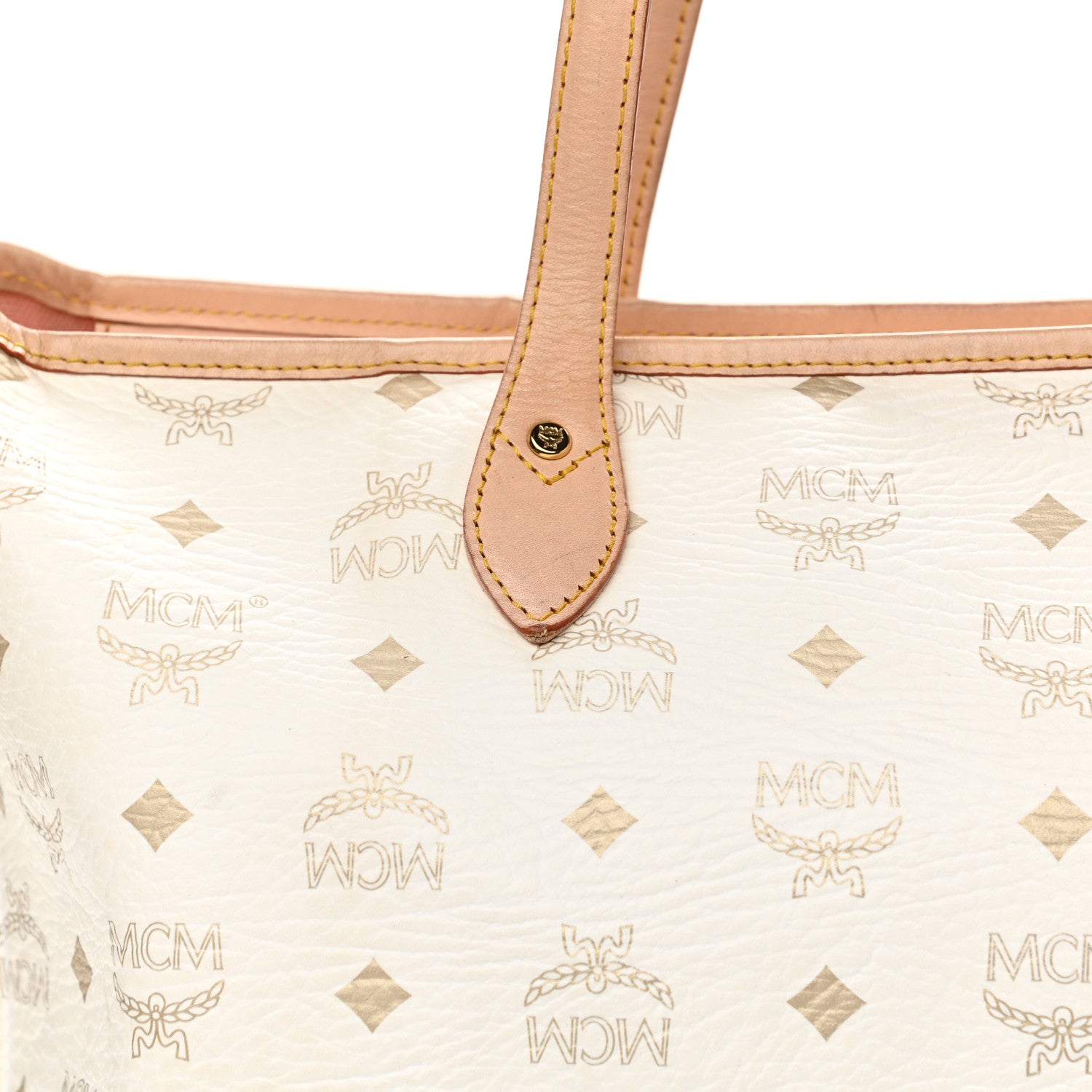 MCM Visetos Striped Shopper Tote White 14 of 18