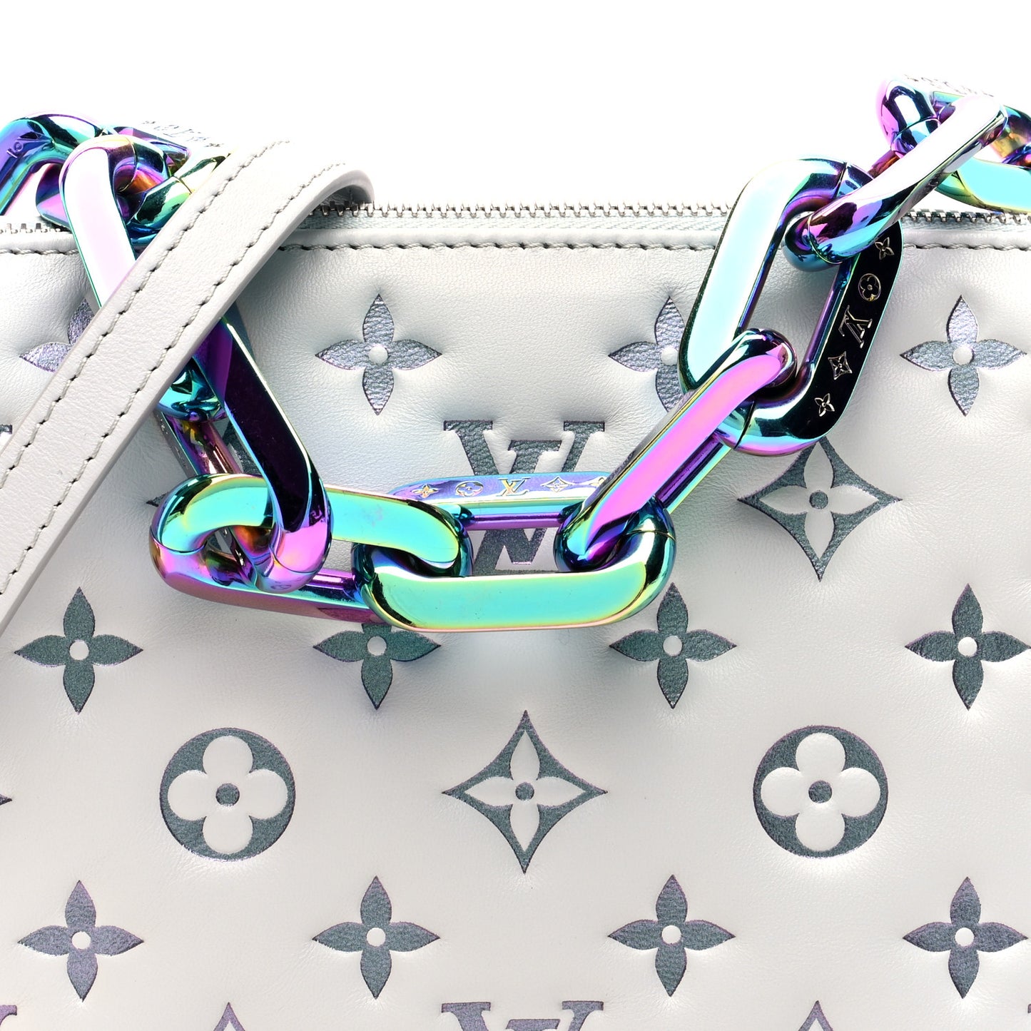 Lambskin Embossed Monogram LV Ski Coussin BB Gray