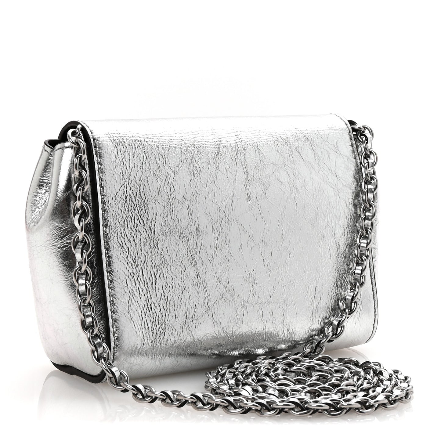 Metallic Crinkled Calfskin Mini Lily Silver