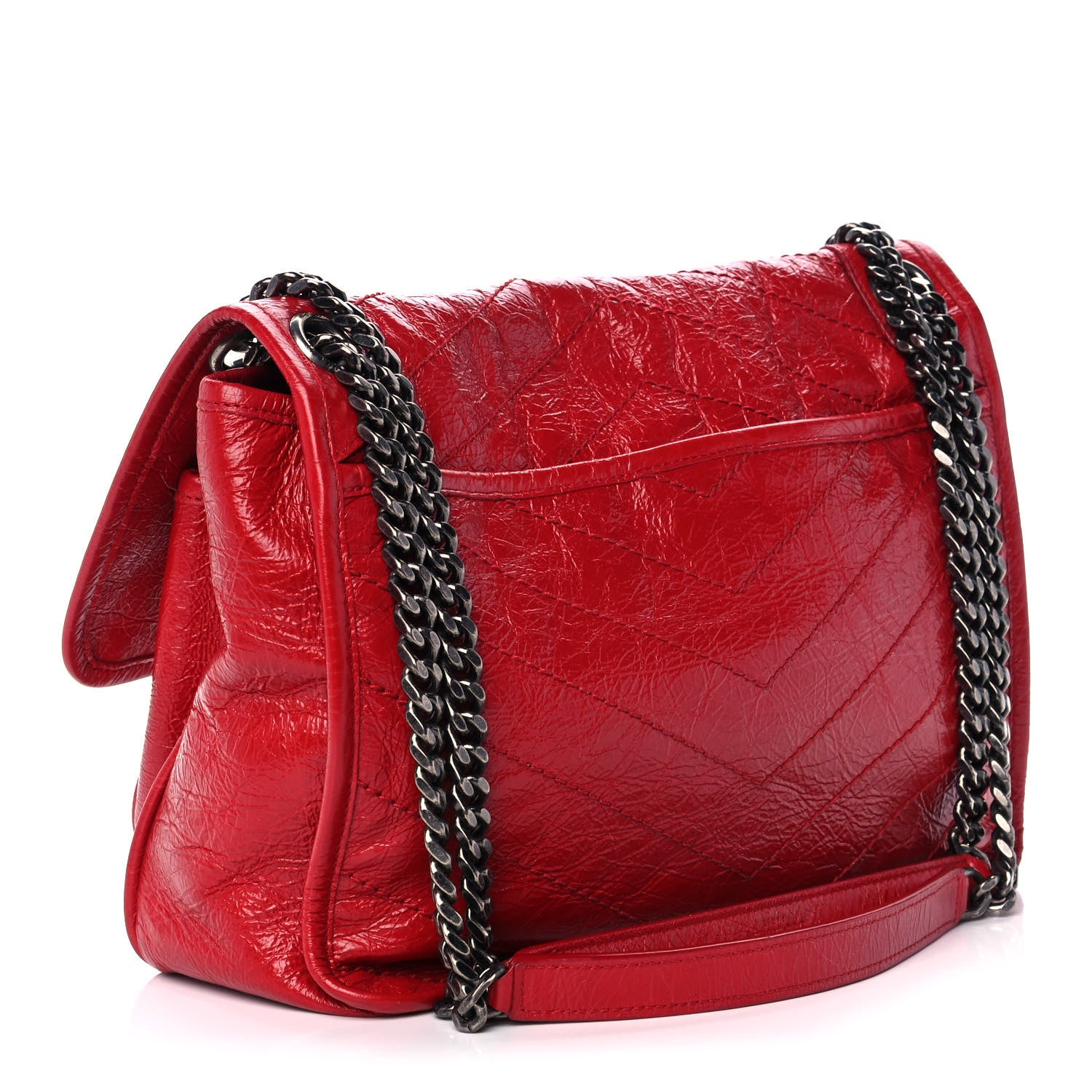 Saint Laurent Crinkled Calfskin Matelasse Monogram Medium Niki Chain Satchel Rouge Eros 3 of 12
