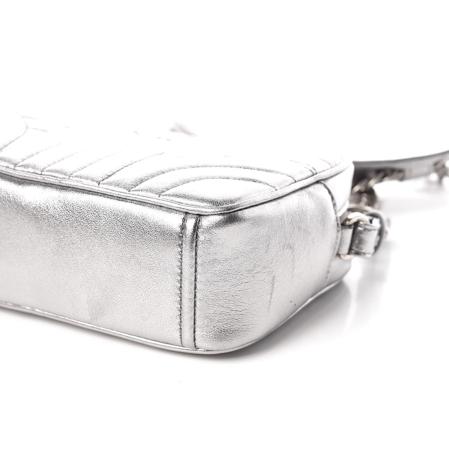 Prada Metallic Nappa Impunture Diagramme Crossbody Cromo 6 of 13