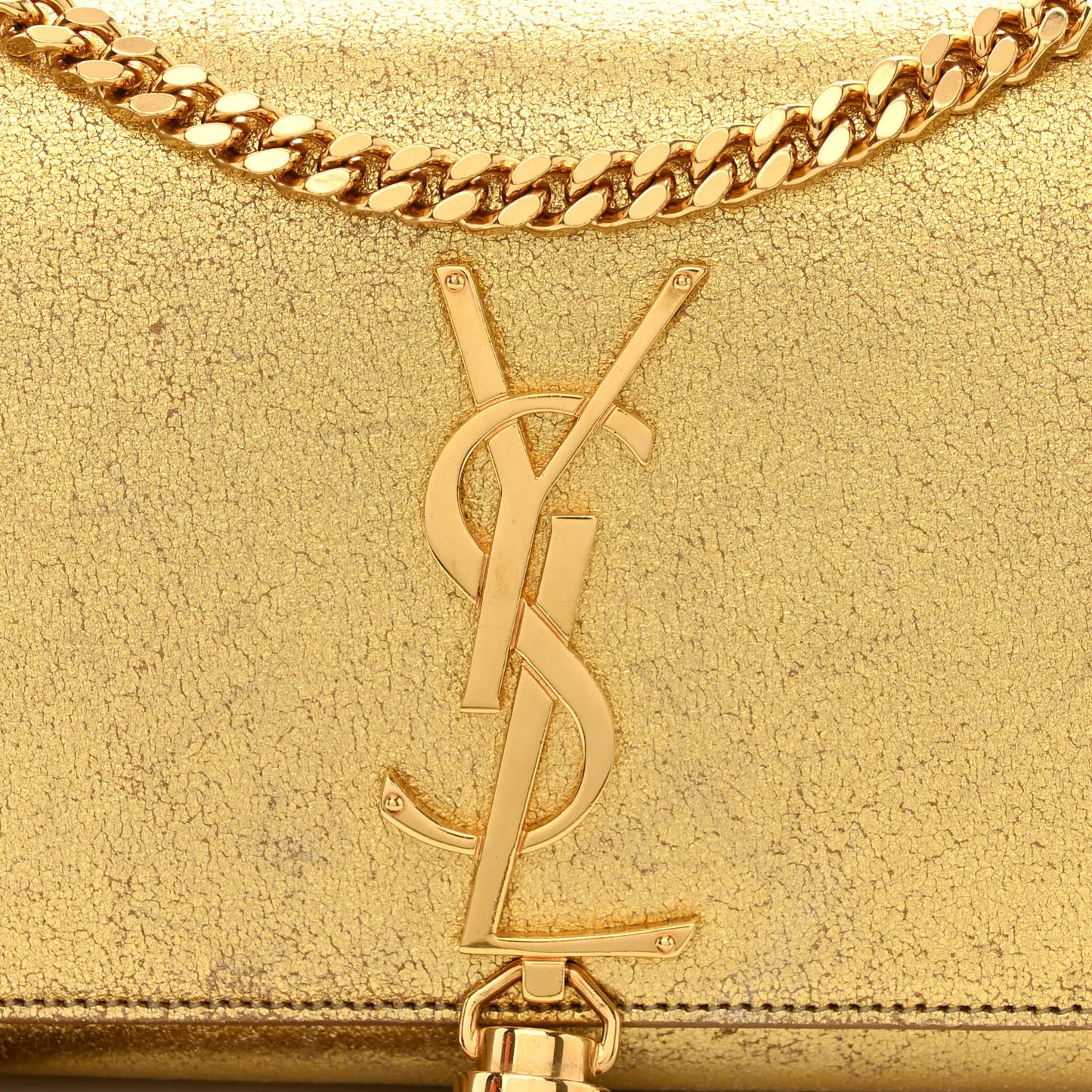 Metallic Calfskin Small Classic Monogram Kate Tassel Satchel Gold
