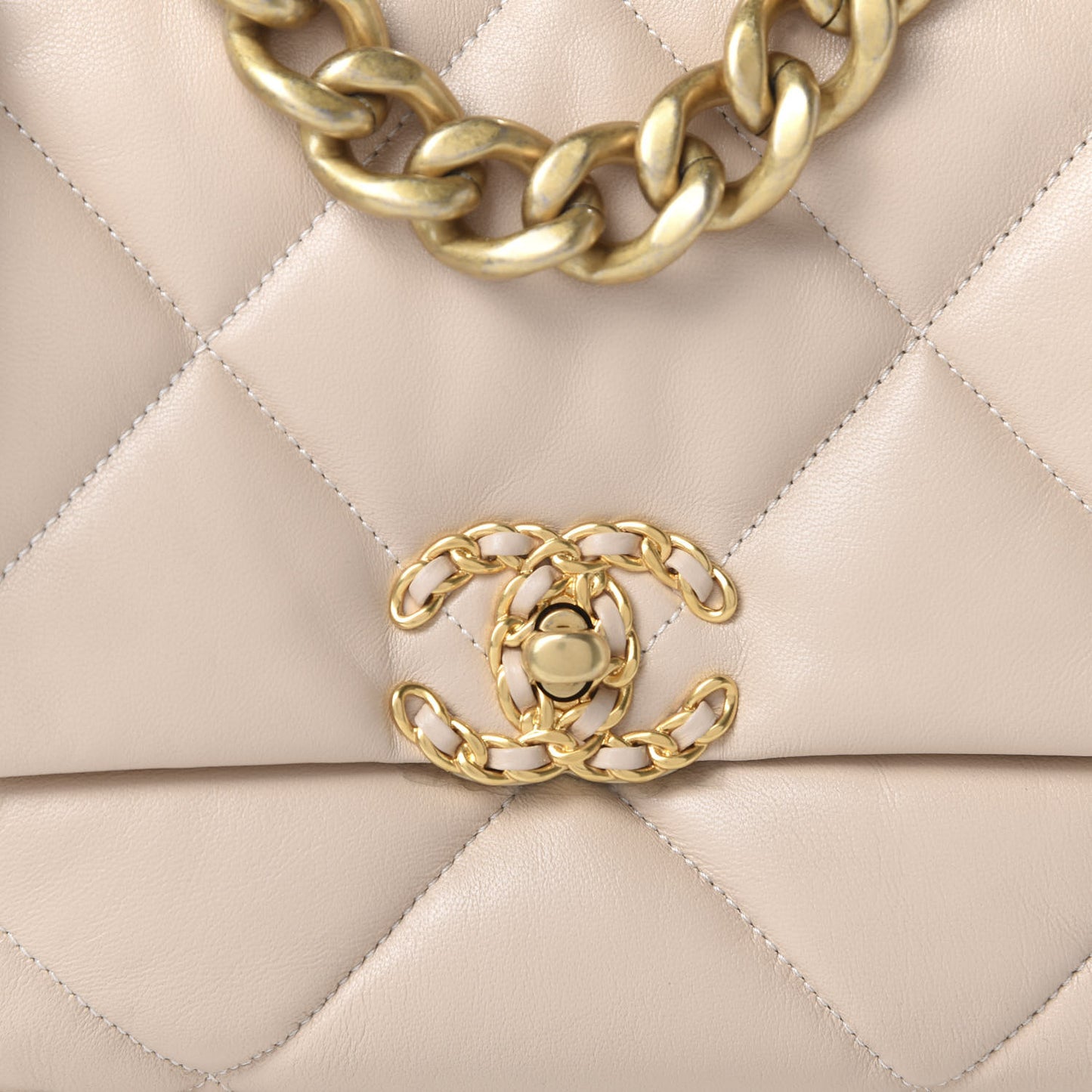 Lambskin Quilted Large 19 Flap Beige