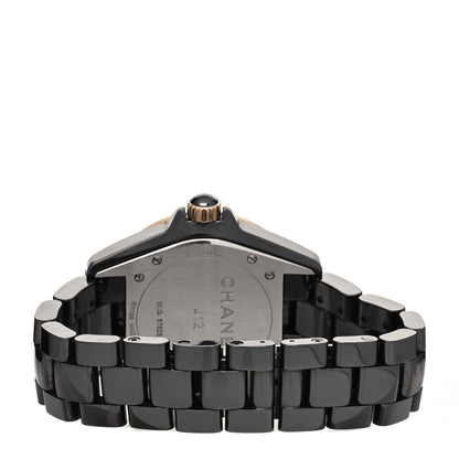 Chanel Stainless Steel 18K Yellow Gold Ceramic Diamond 38mm J12 Quartz Watch Black 3 of 5