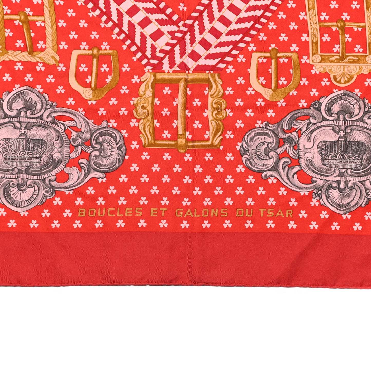 Silk Boucles Et Galons Du Tsar Scarf 90 Rouge Gris Vieil Or