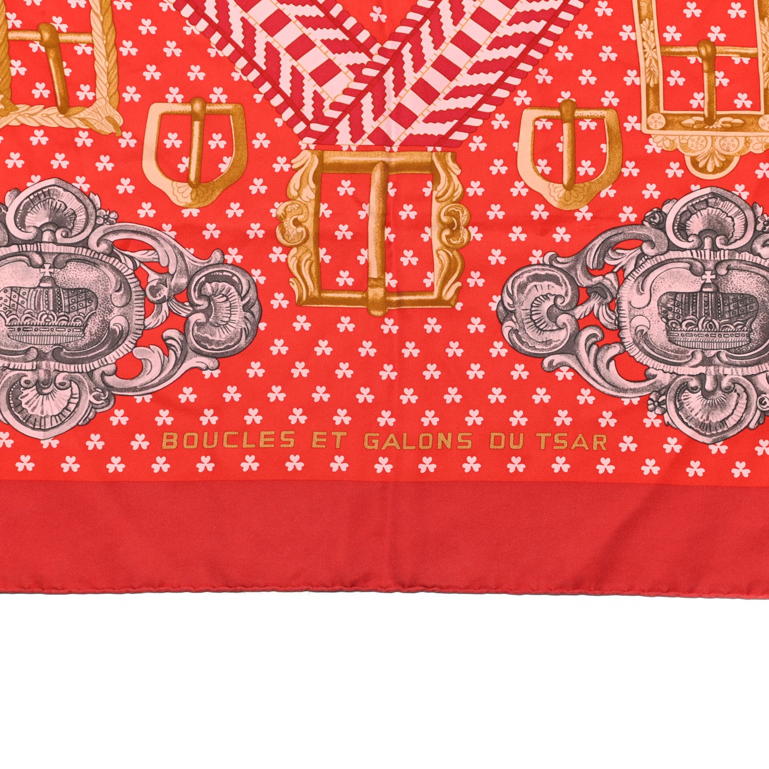 Hermes Silk Boucles Et Galons Du Tsar Scarf 90 Rouge Gris Vieil Or 2 of 4