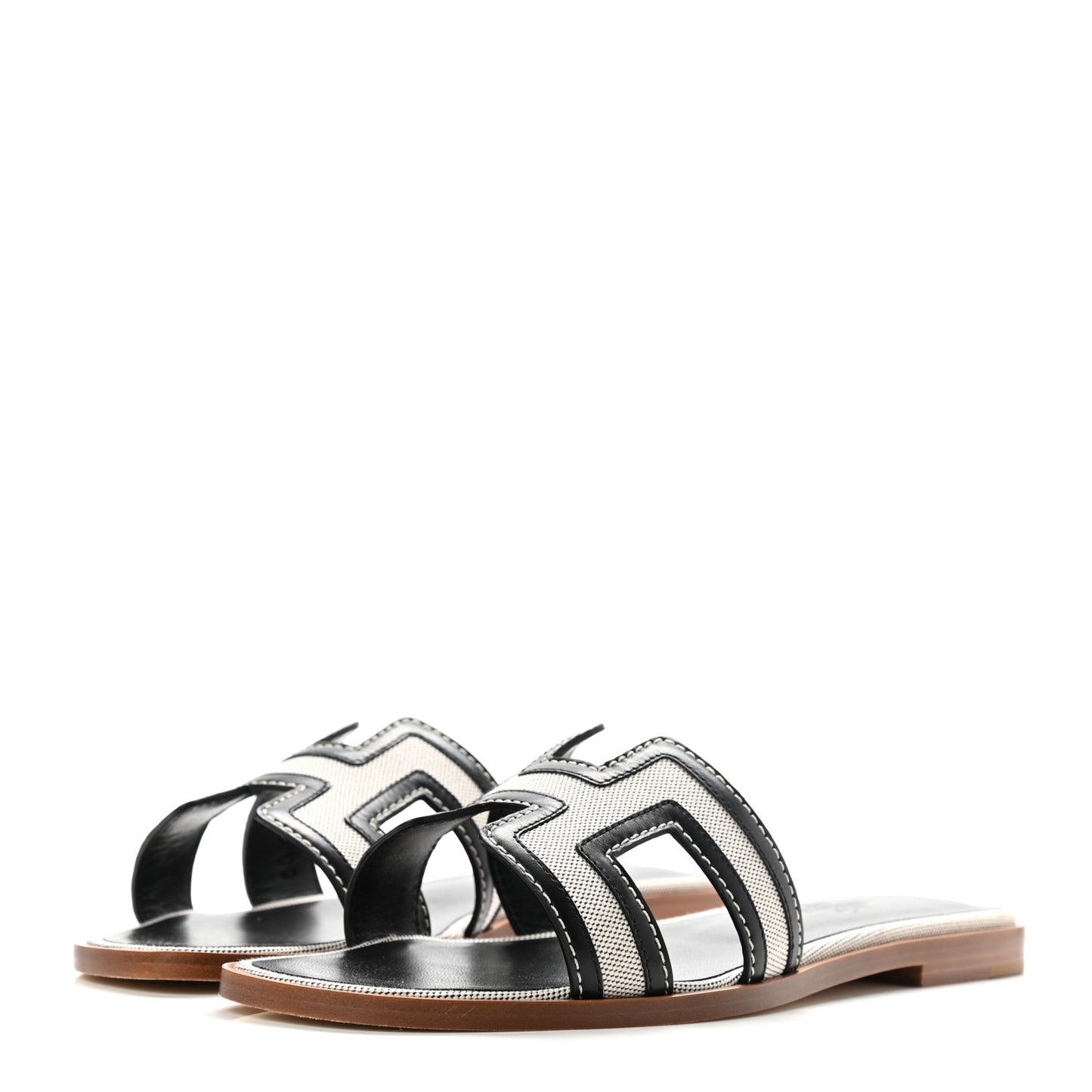 Calfskin Canvas Oran Sandals 37 Black