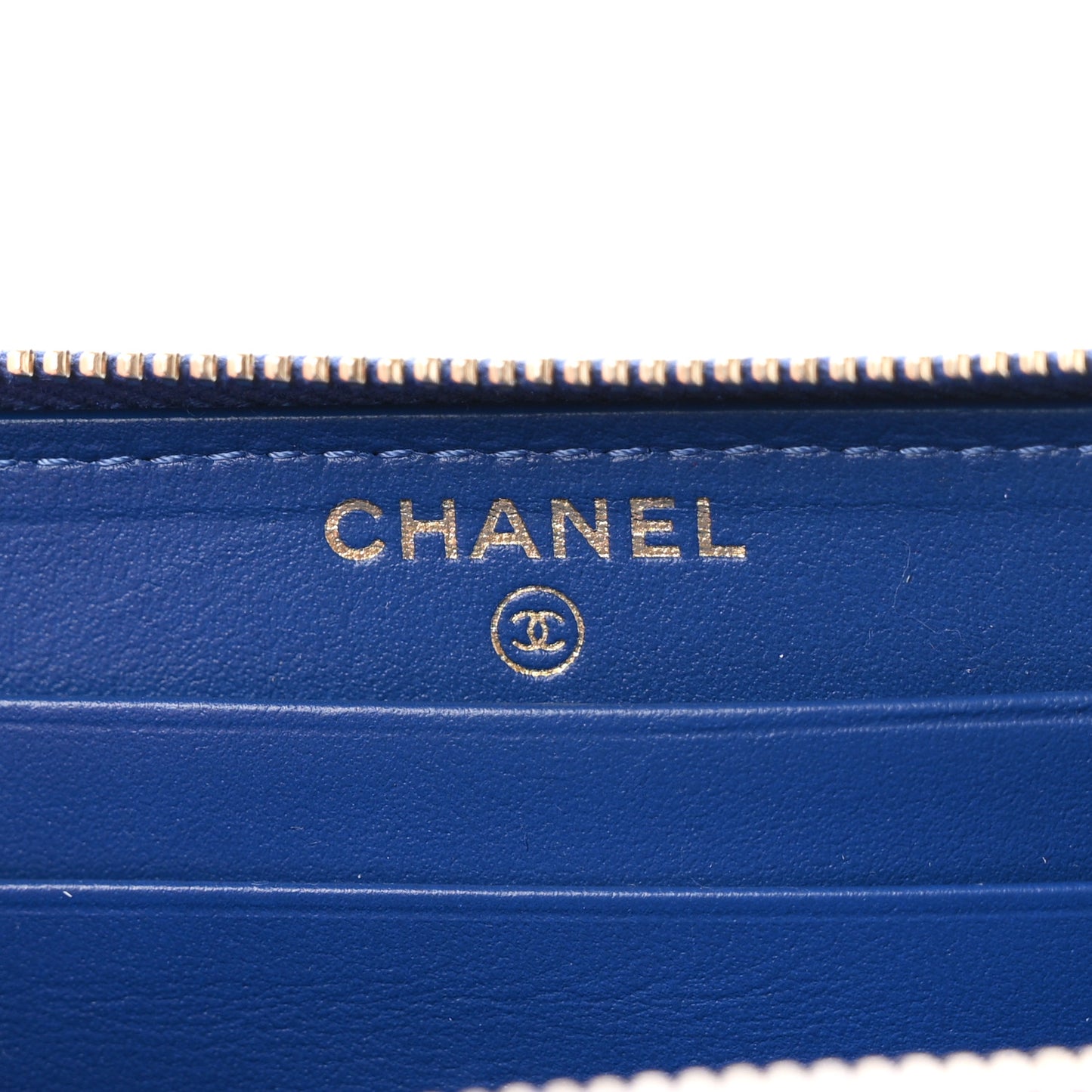 Caviar Camellia Embossed Medium Zip Around Gusset Wallet Blue