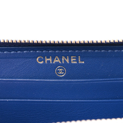 Chanel Caviar Camellia Embossed Medium Zip Around Gusset Wallet Blue 6 of 8