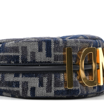 Fendi Chenille Vitello Grace FF 1974 Mini Fendigraphy Hobo Bag Blue 9 of 10