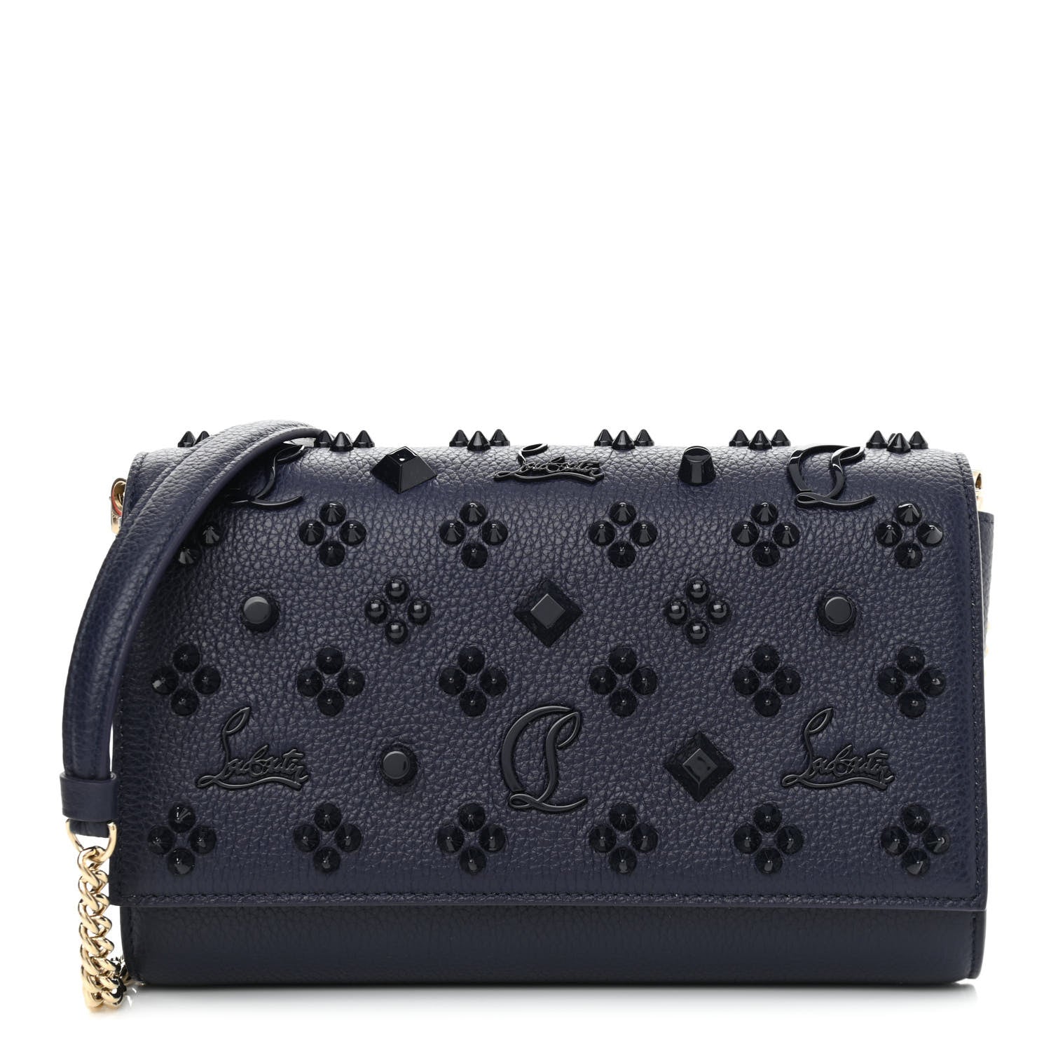 Christian Louboutin Calfskin Spikes Loubinthesky Paloma Clutch Navy 1 of 10