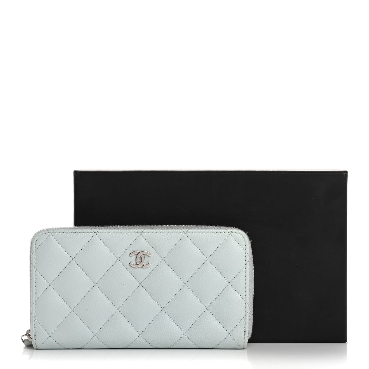 Caviar Quilted Medium Zip Around Wallet Light Blue