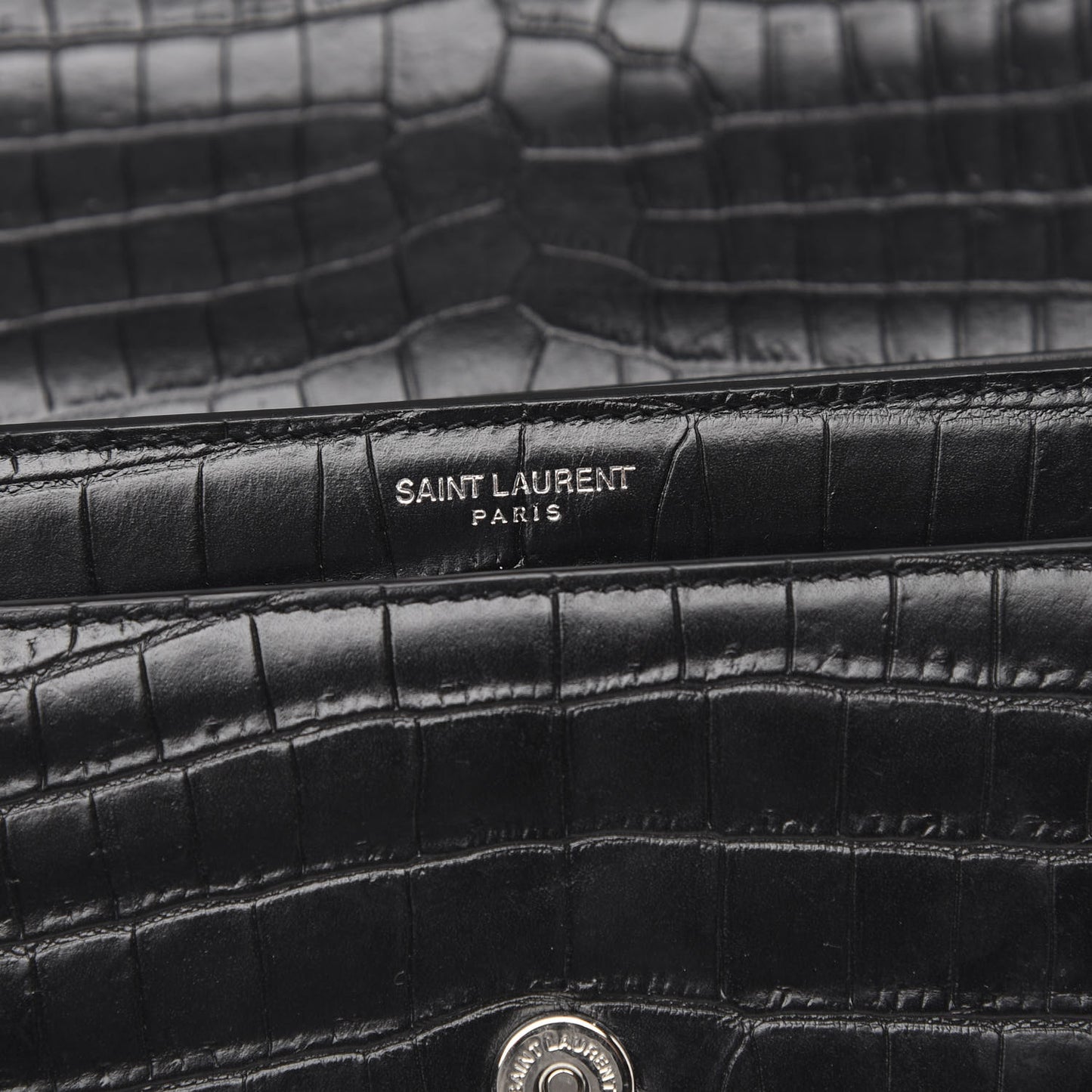 Calfskin Crocodile Embossed Medium Monogram Sunset Black