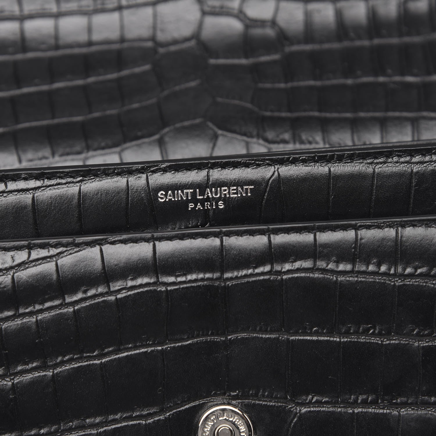 Saint Laurent Calfskin Crocodile Embossed Medium Monogram Sunset Black 8 of 11