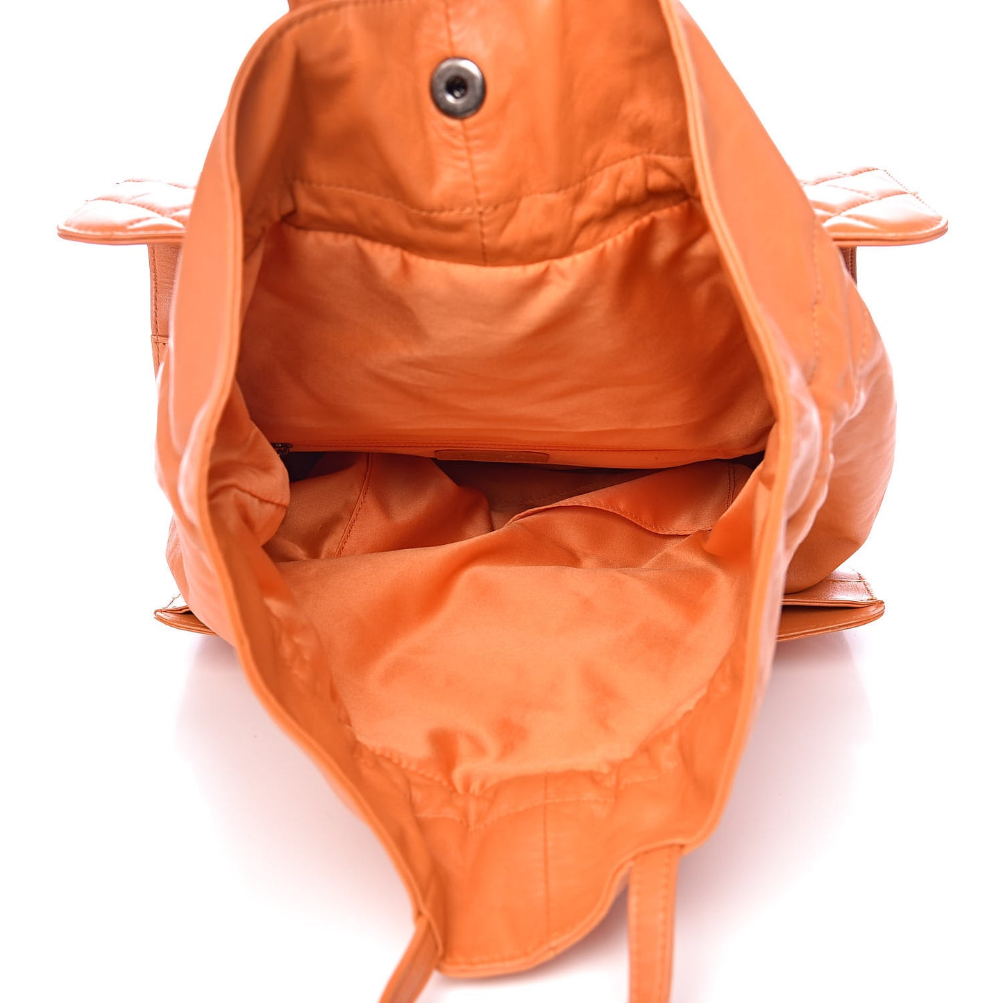 Lambskin Quilted Jumbo Grocery By Drawstring Shopping Bag Orange