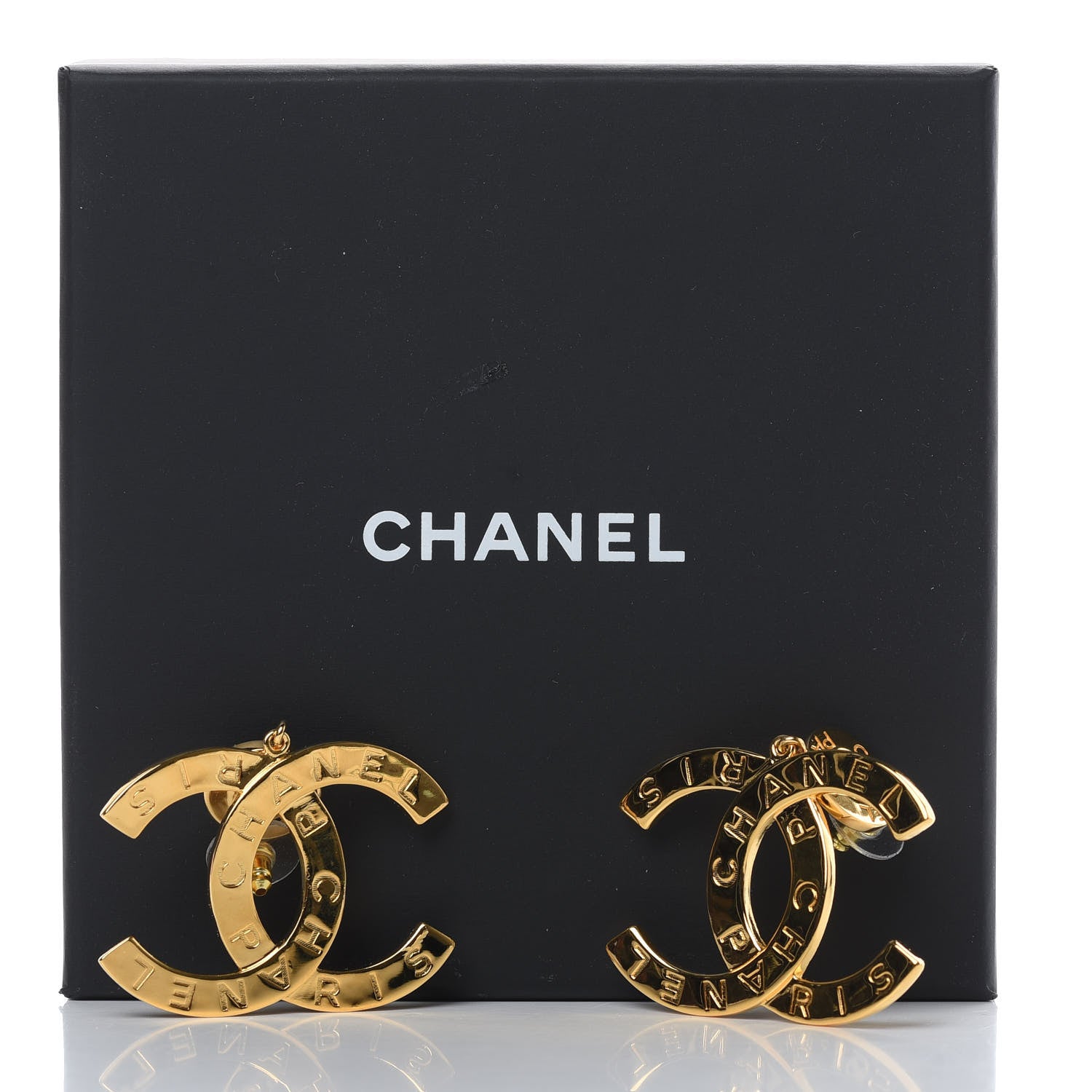 Chanel Metal Large Paris Button Earrings Gold 5 of 5