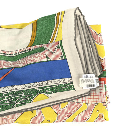 Hermes Cashmere Silk Rendez-Vous Chez Hermes Shawl 140 Vert Jaune Multicolor 4 of 4