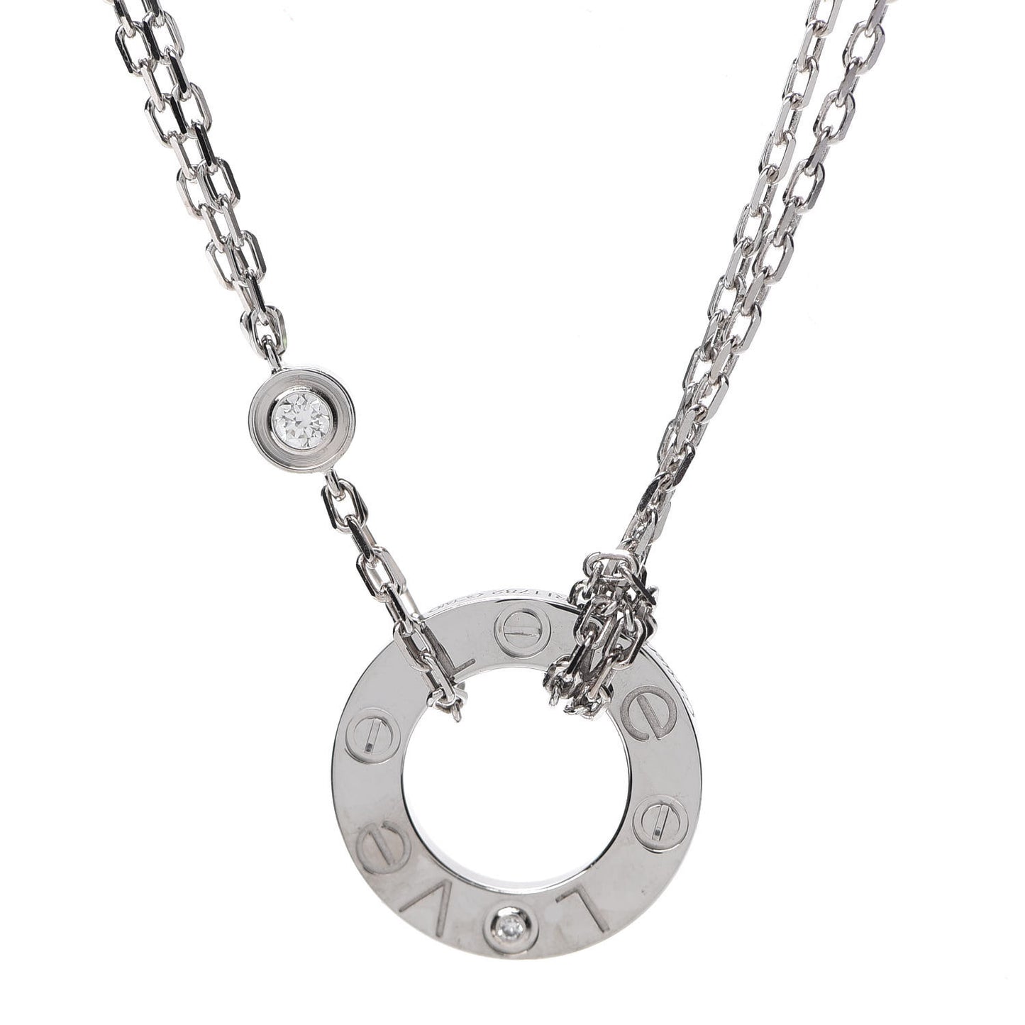 18K White Gold 2 Diamond LOVE Necklace