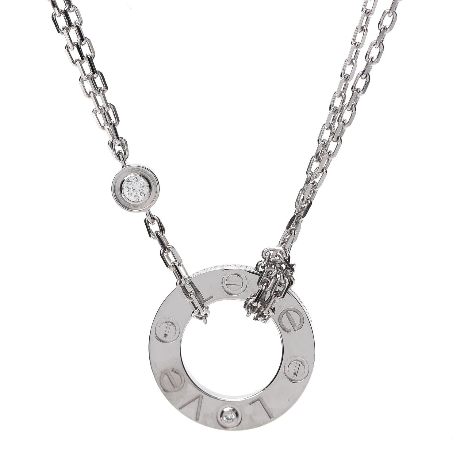 Cartier 18K White Gold 2 Diamond LOVE Necklace 5 of 5