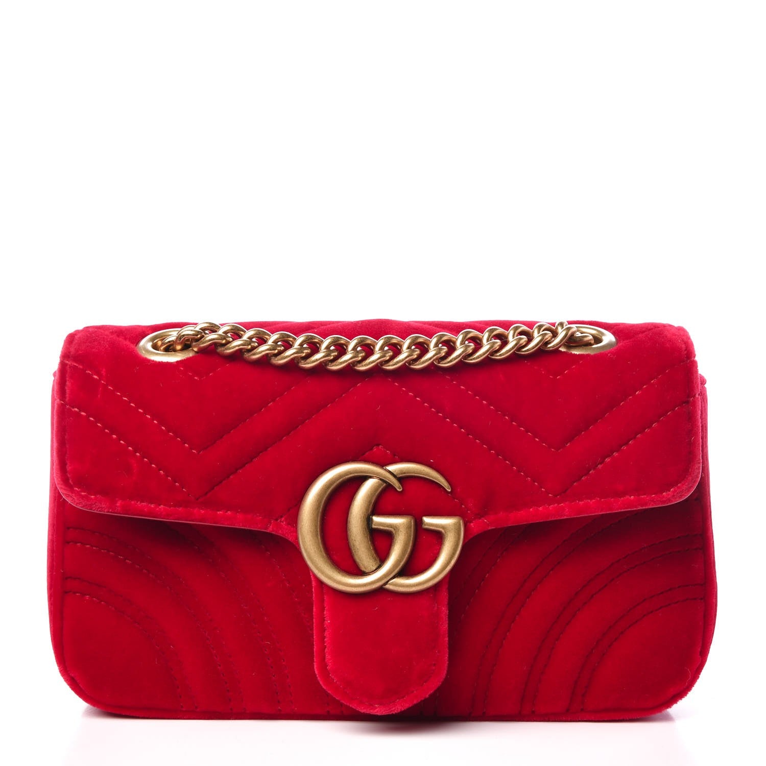 Gucci Velvet Matelasse Mini GG Marmont Shoulder Bag Hibiscus Red 4 of 10
