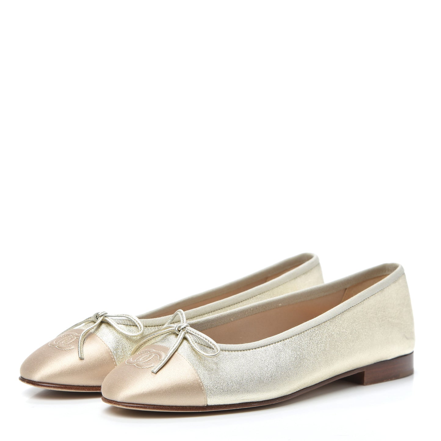 Metallic Goatskin Cap Toe CC Ballerina Flats 38 Gold