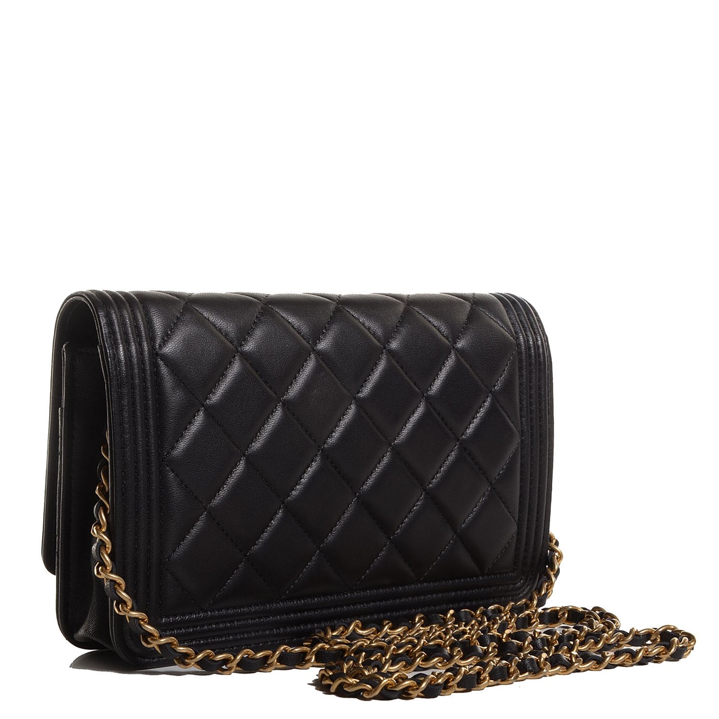 Lambskin Quilted Boy Wallet On Chain WOC Black