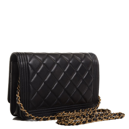 Chanel Lambskin Quilted Boy Wallet On Chain WOC Black 3 of 9