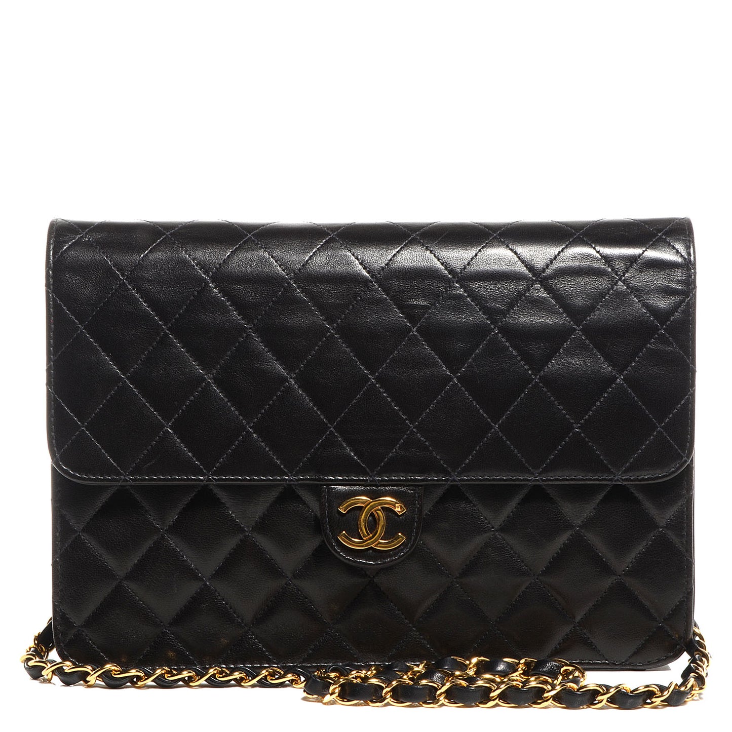 Lambskin Medium Single Flap Black