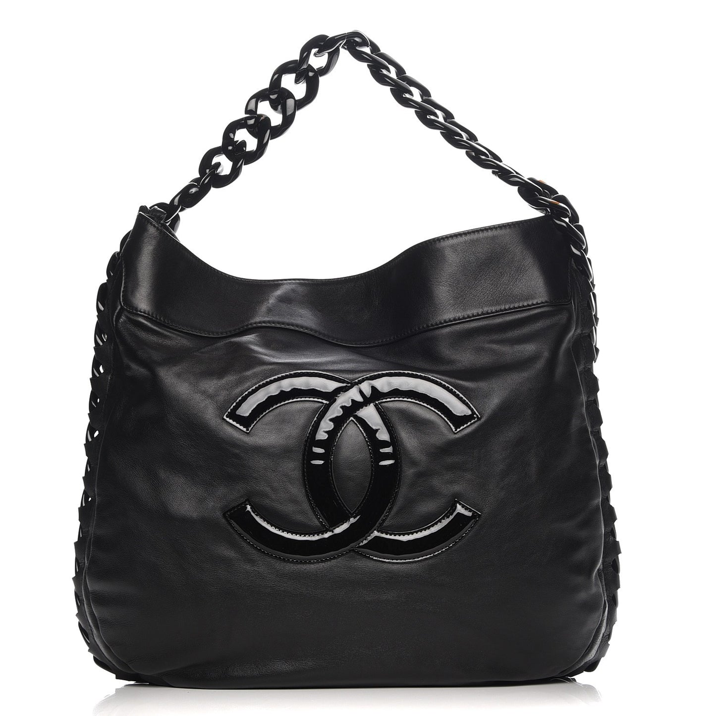 Calfskin Modern Chain Rhodoid Hobo Black