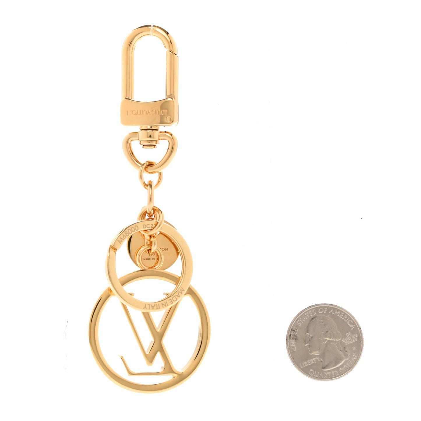 Metal LV Circle Bag Charm Key Holder Gold