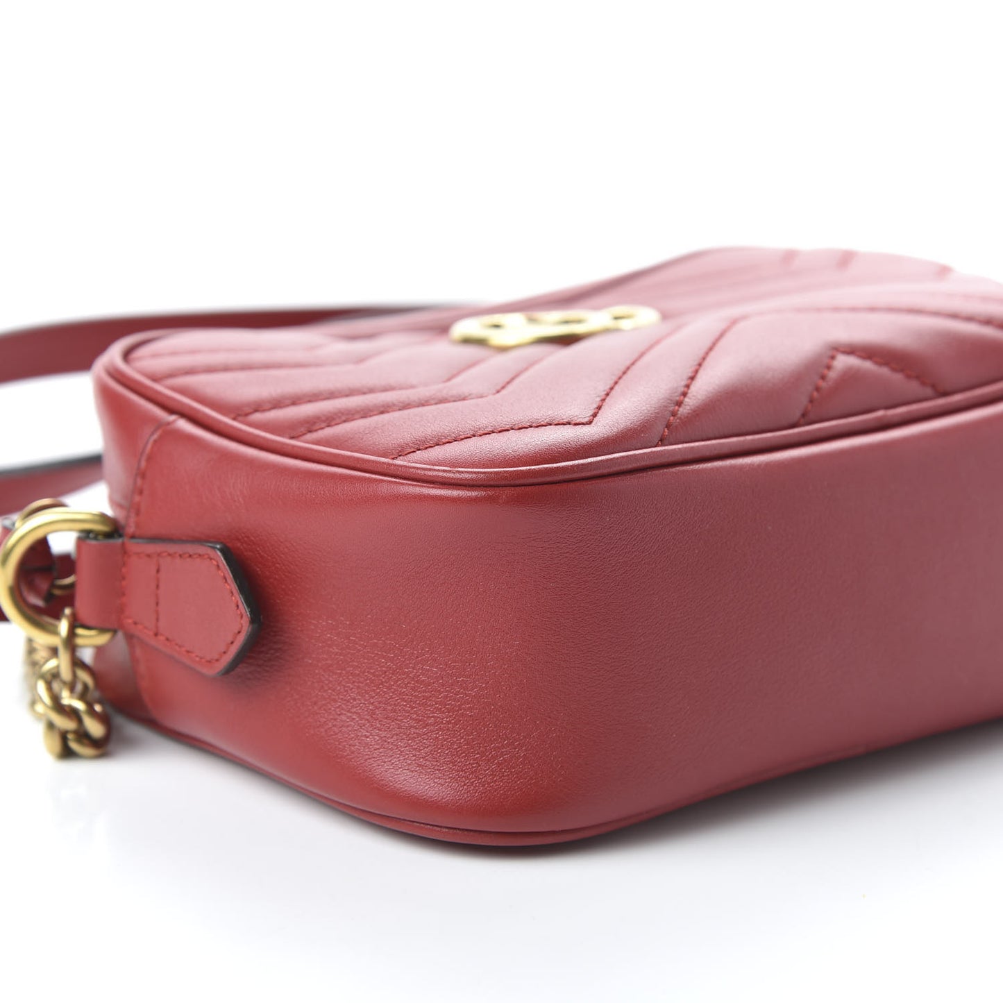 Calfskin Matelasse Mini GG Marmont Chain Shoulder Bag Hibiscus Red