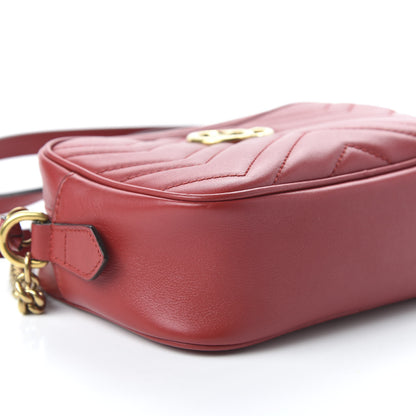 Gucci Calfskin Matelasse Mini GG Marmont Chain Shoulder Bag Hibiscus Red 6 of 10